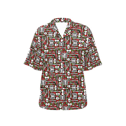 Skeleton Pattern Print Women's Hawaiian Shirt