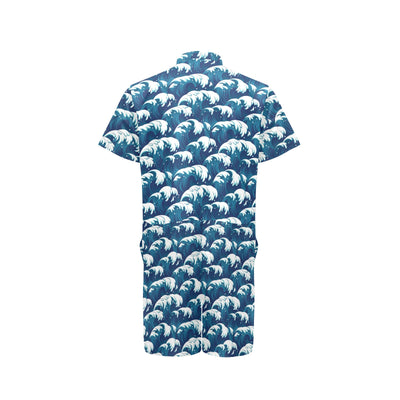 Ocean Wave Pattern Print Men's Romper