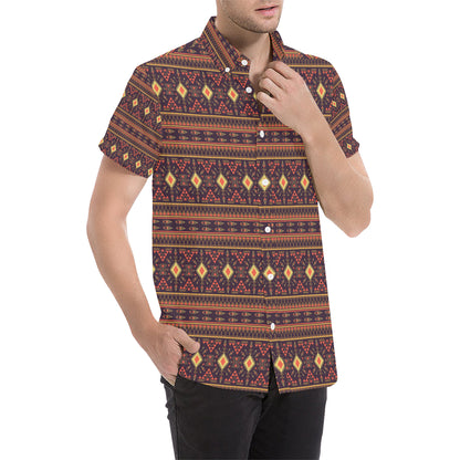 Southwest Ethnic Design Themed Print Men's Short Sleeve Button Up Shirt