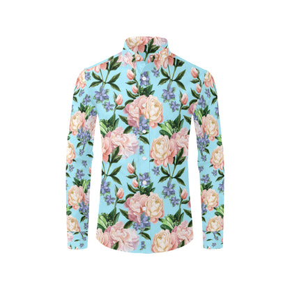 Peony Pattern Print Design PE02 Men's Long Sleeve Shirt