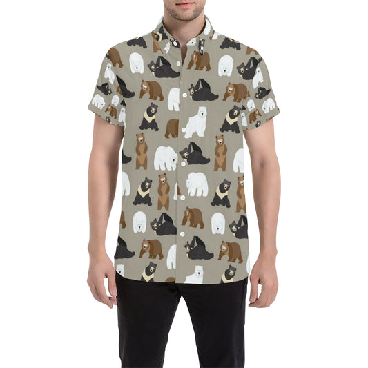 Bear Pattern Print Design BE03 Men's Short Sleeve Button Up Shirt