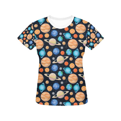 Planet Colorful Print Design LKS301 Women's  T-shirt