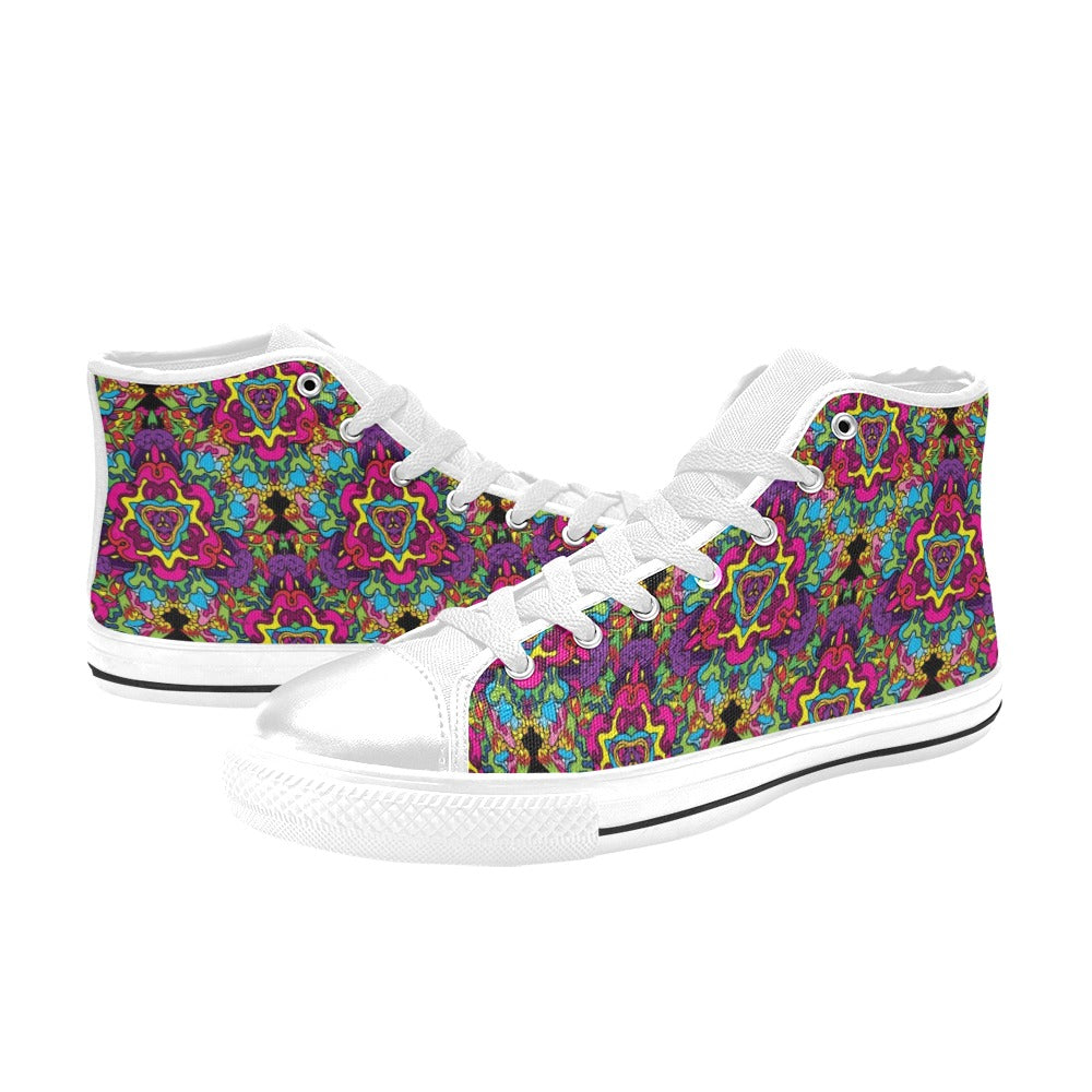 Trippy Print Design LKS303 High Top Women's White Shoes