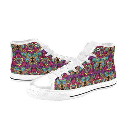 Trippy Print Design LKS303 High Top Women's White Shoes