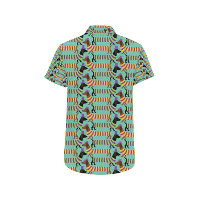 Dachshund Pattern Print Design 05 Men's Short Sleeve Button Up Shirt