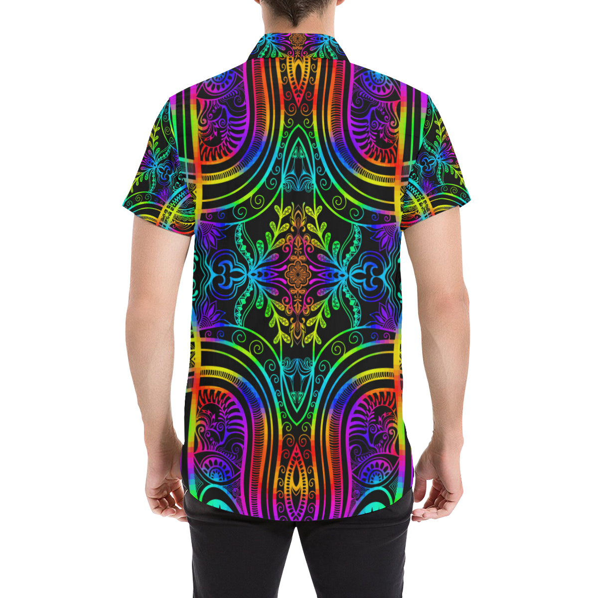 Neon Trible Rainbow Pattern Print Design A01 Men's Short Sleeve Button Up Shirt