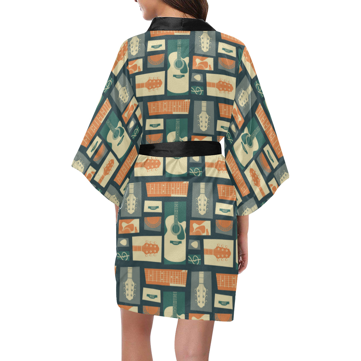 Acoustic Guitar Pattern Print Design 02 Women's Short Kimono