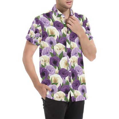 Lisianthus Pattern Print Design LT01 Men's Short Sleeve Button Up Shirt