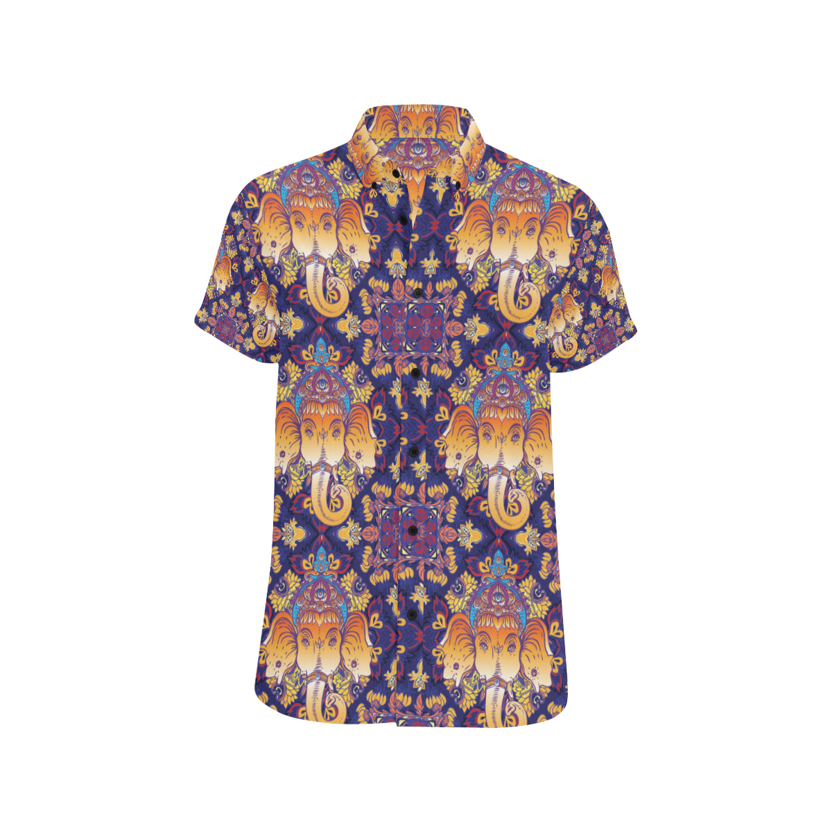 Ganesha Pattern Print Design 01 Men's Short Sleeve Button Up Shirt