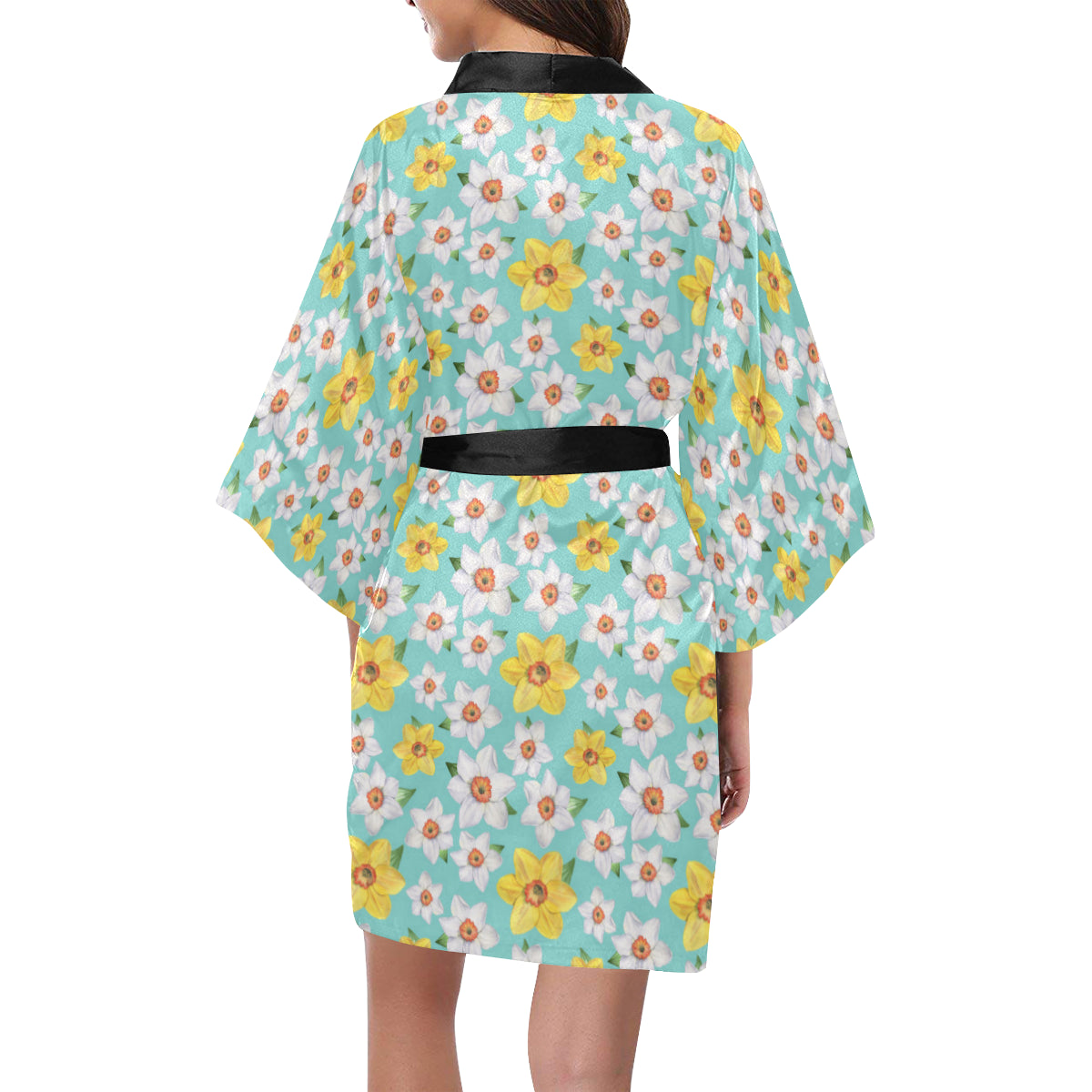 Daffodils Pattern Print Design 02 Women's Short Kimono