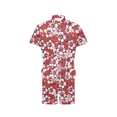 Red Hibiscus Pattern Print Design HB01 Men's Romper