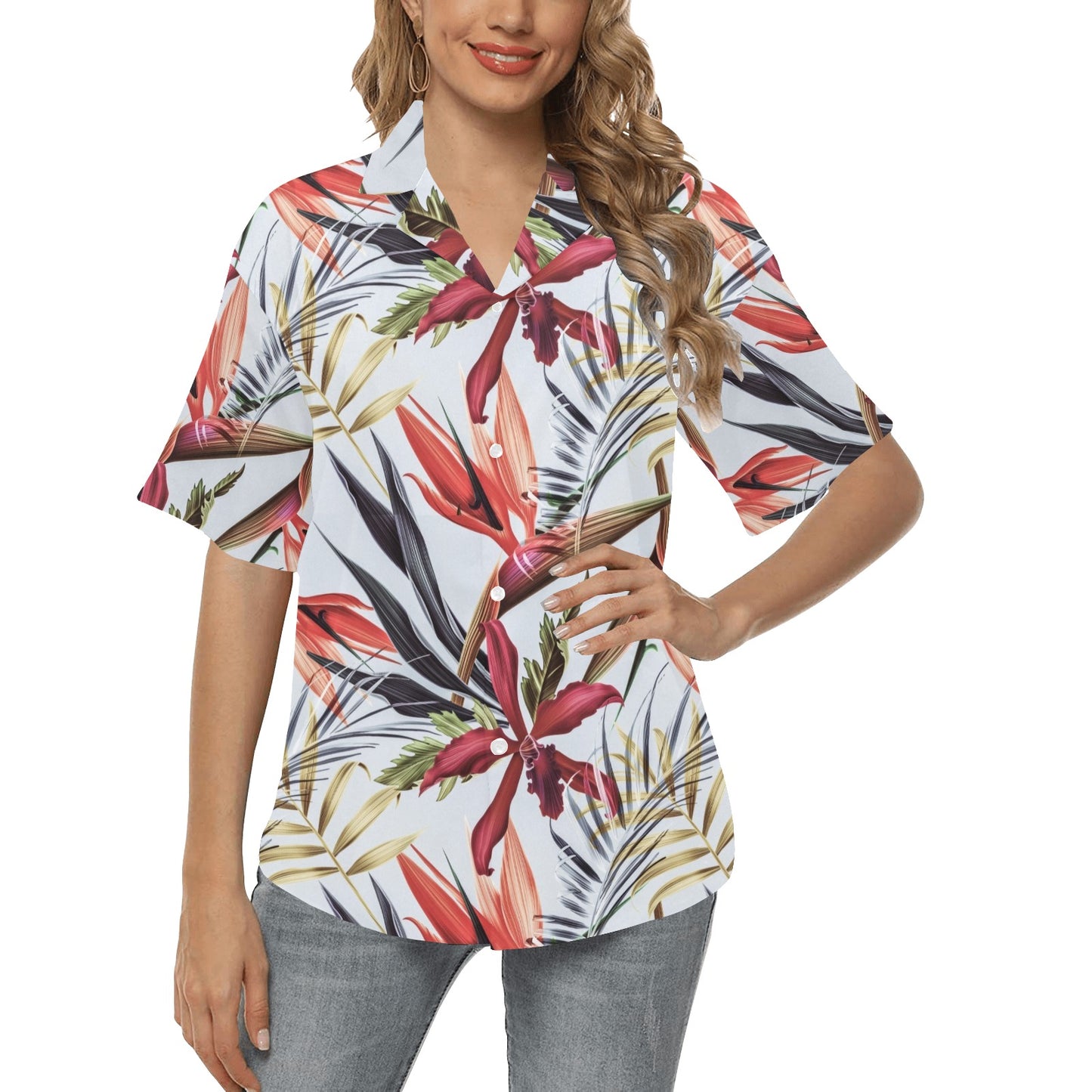 Tropical Flower Pattern Print Design TF021 Women's Hawaiian Shirt