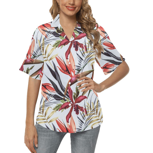 Tropical Flower Pattern Print Design TF021 Women's Hawaiian Shirt