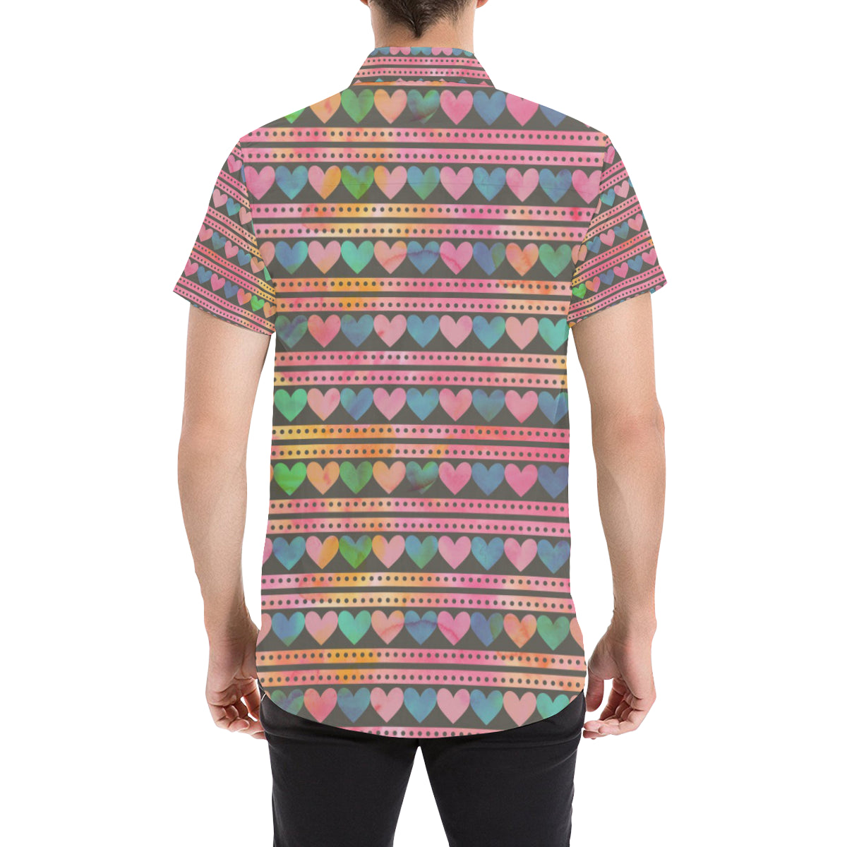 Heart Pattern Print Design HE010 Men's Short Sleeve Button Up Shirt
