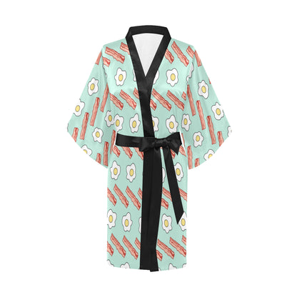 Bacon Sausage Pattern Print Design 01 Women's Short Kimono