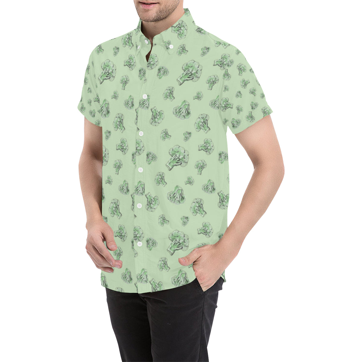Broccoli Pattern Print Design 05 Men's Short Sleeve Button Up Shirt