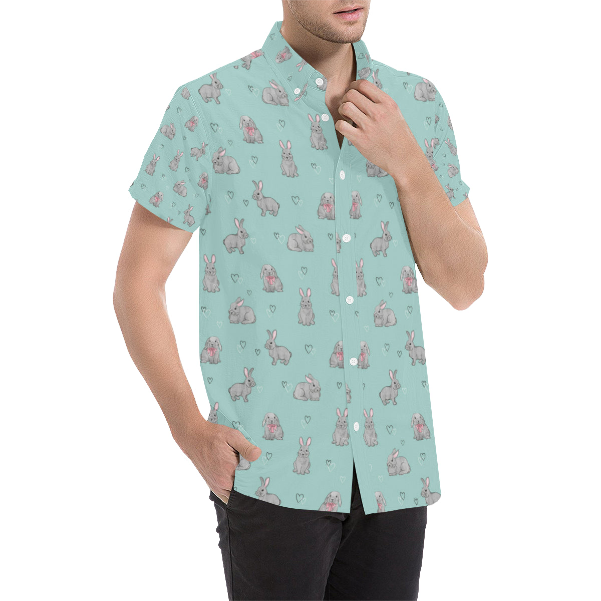 Bunny Pattern Print Design 02 Men's Short Sleeve Button Up Shirt