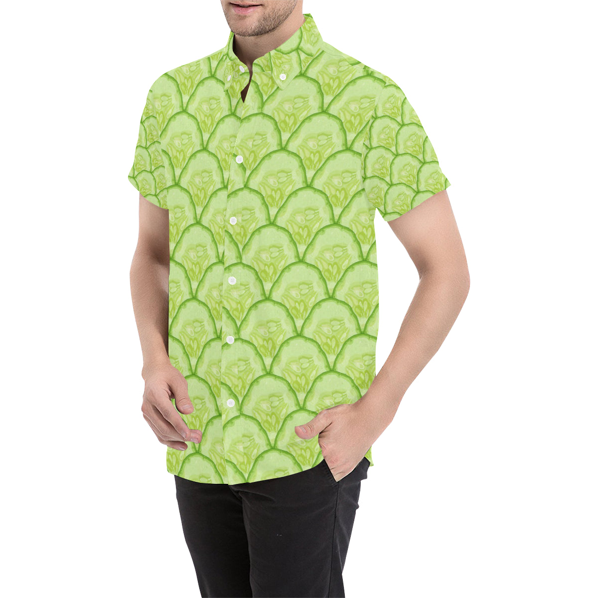Cucumber Pattern Print Design CC04 Men's Short Sleeve Button Up Shirt