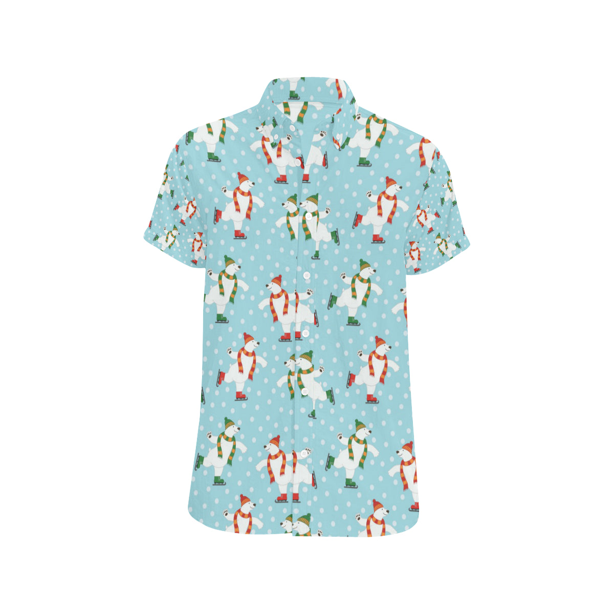 Polar Bear Pattern Print Design PB07 Men's Short Sleeve Button Up Shirt