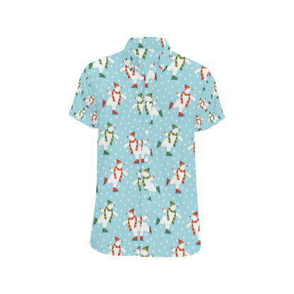 Polar Bear Pattern Print Design PB07 Men's Short Sleeve Button Up Shirt