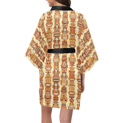 Tiki Orange Vertical Pattern Women's Short Kimono