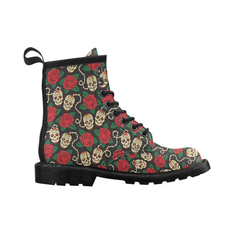 Sugar Skull Red Rose Print Design LKS301 Women's Boots