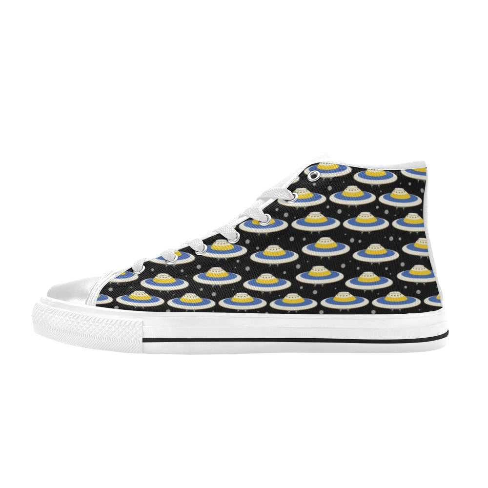 UFO Print Design LKS303 High Top Women's White Shoes