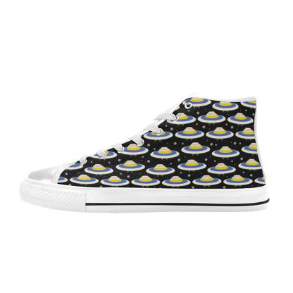 UFO Print Design LKS303 High Top Women's White Shoes