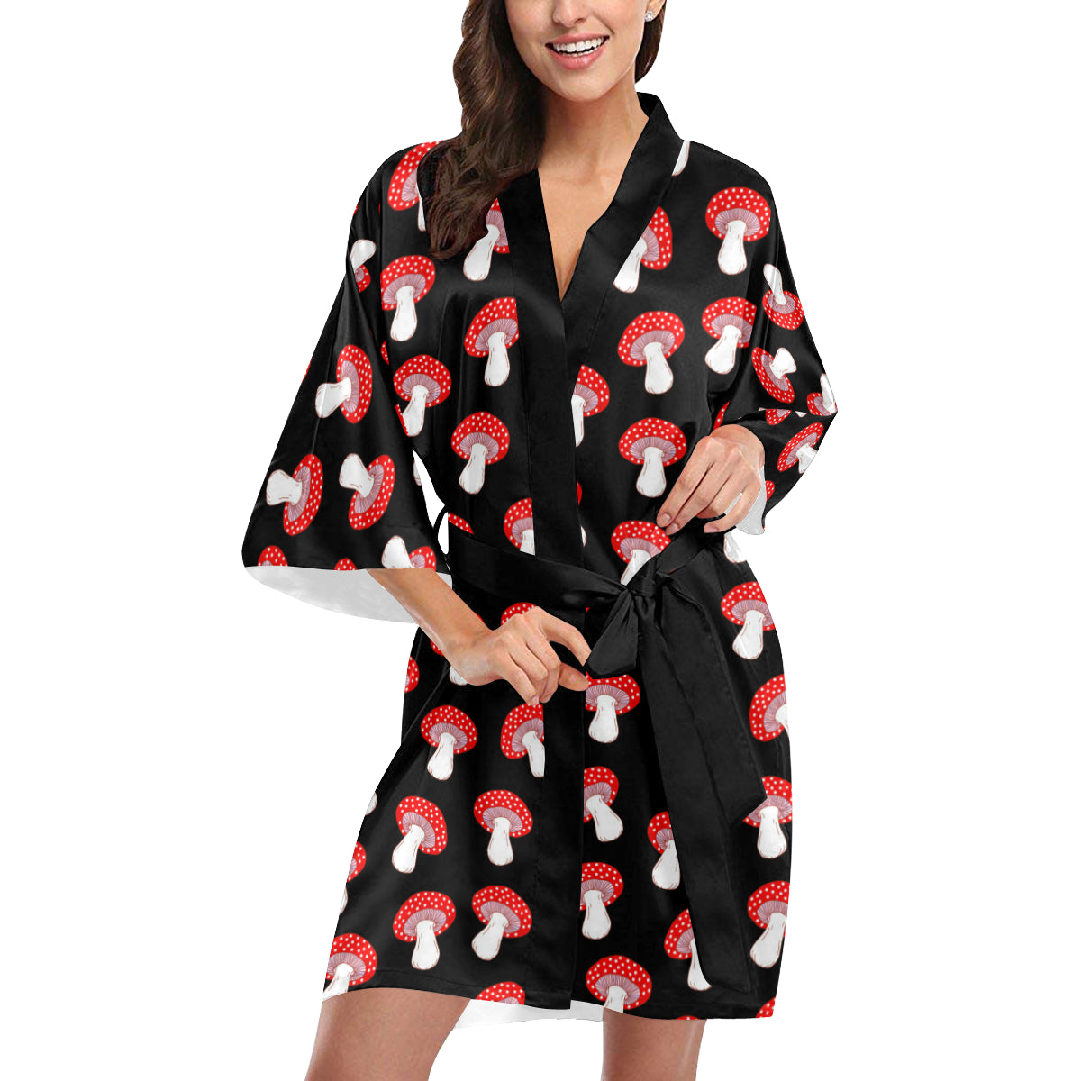 Mushroom Pattern Print Design A02 Women's Short Kimono