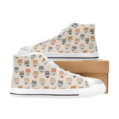 Shiba Inu Print Design LKS3010 High Top Women's White Shoes