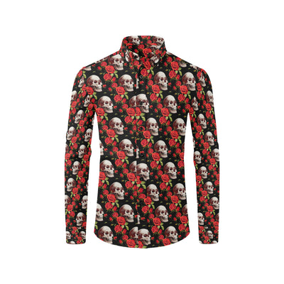 Red Rose Skull Design Print Men's Long Sleeve Shirt