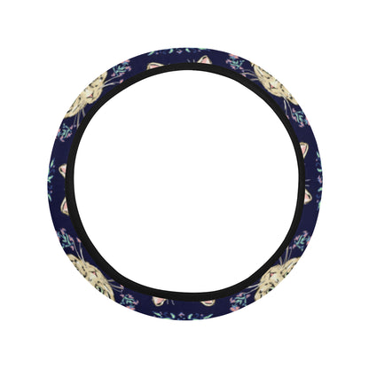 Cat Head with flower Print Pattern Steering Wheel Cover with Elastic Edge