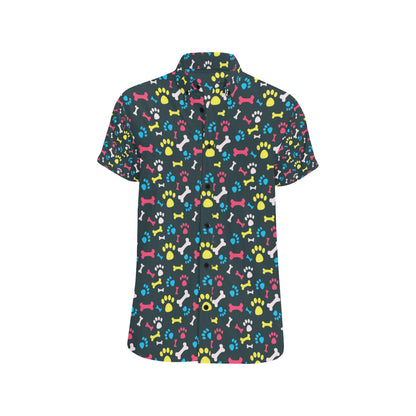 Paw Design Print Men's Short Sleeve Button Up Shirt