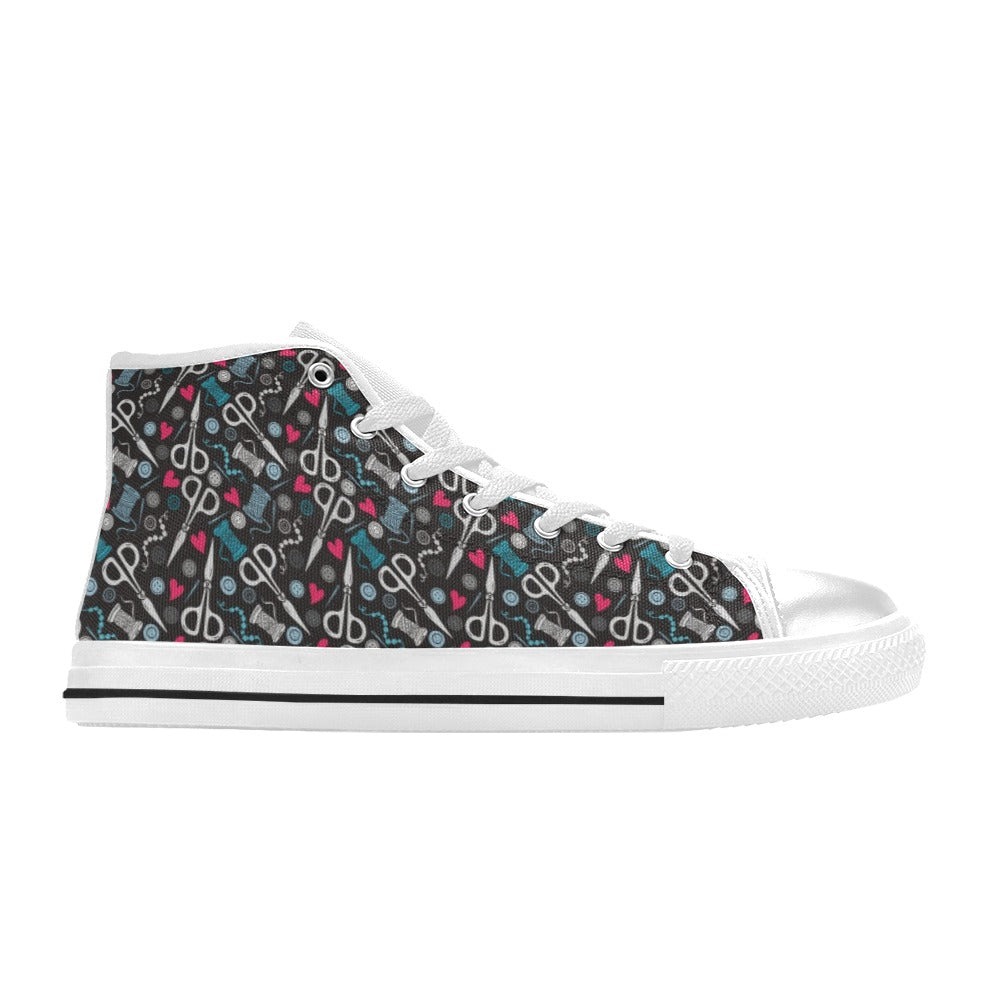 Sewing Equipment Print Design LKS305 High Top Women's White Shoes
