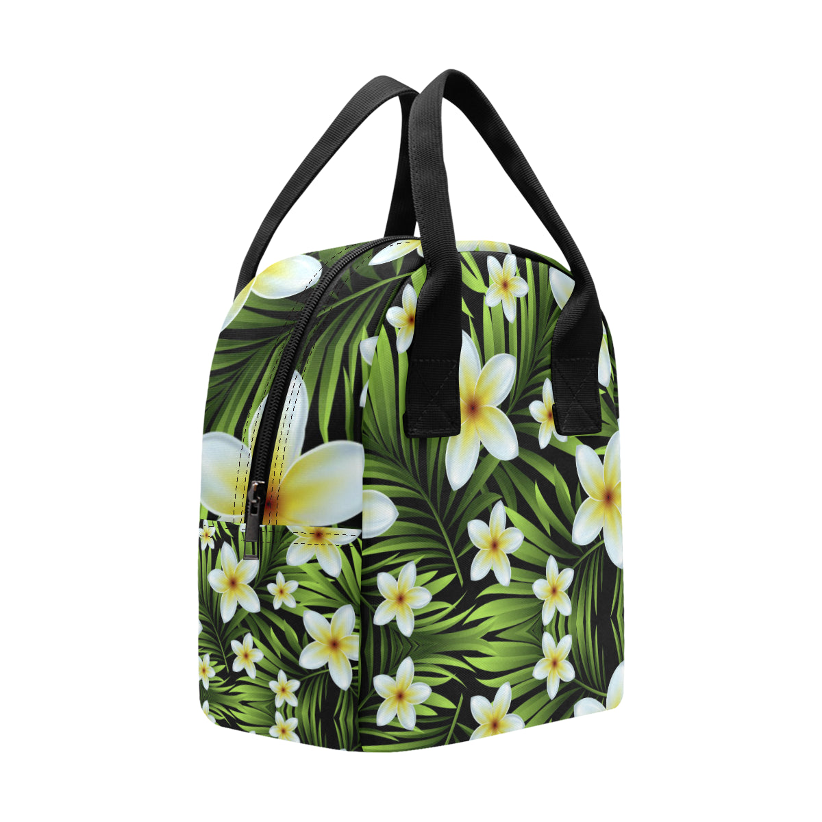 White Plumeria Pattern Print Design PM06 Insulated Lunch Bag