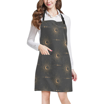 Moon Boho Pattern Print Design 02 Apron with Pocket