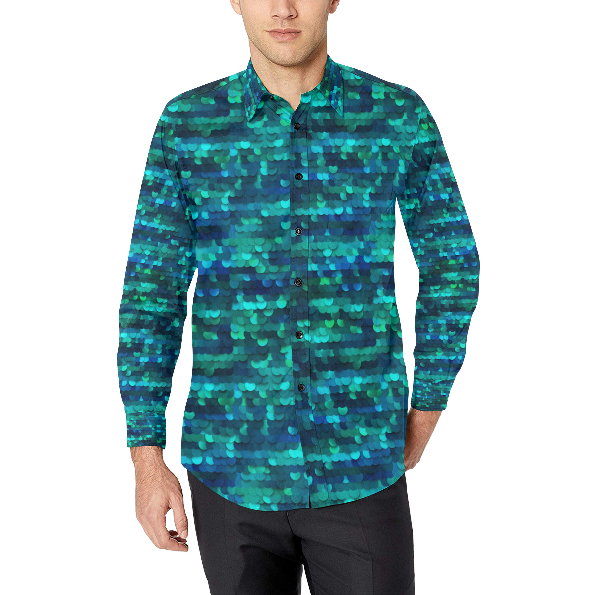 Mermaid Scales Pattern Print Design 06 Men's Long Sleeve Shirt