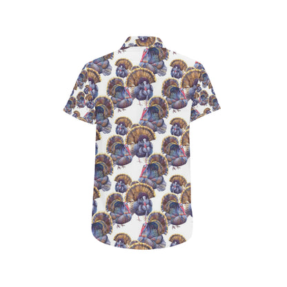 Turkey Pattern Print Design 01 Men's Short Sleeve Button Up Shirt
