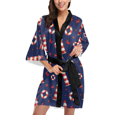 Nautical Pattern Print Design A03 Women's Short Kimono