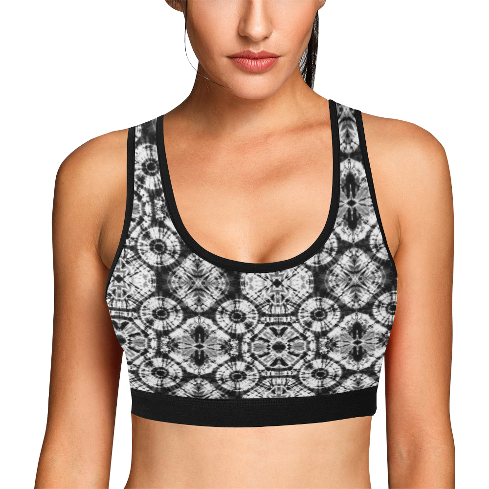 Tie Dye Black White Design Print Sports Bra