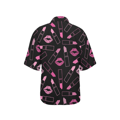 Lipstick Pink Pattern Print Design 01 Women's Hawaiian Shirt