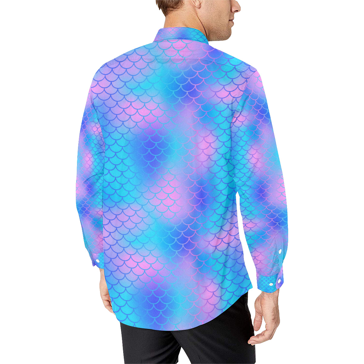 Mermaid Scales Pattern Print Design 04 Men's Long Sleeve Shirt