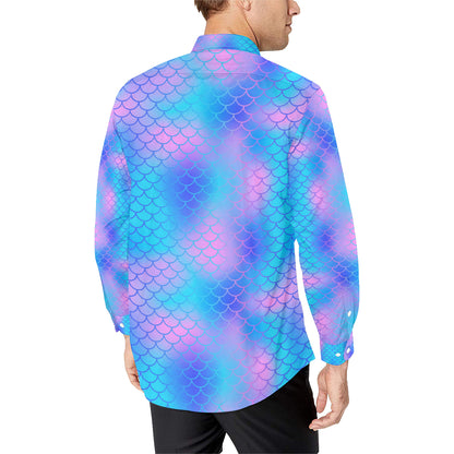 Mermaid Scales Pattern Print Design 04 Men's Long Sleeve Shirt