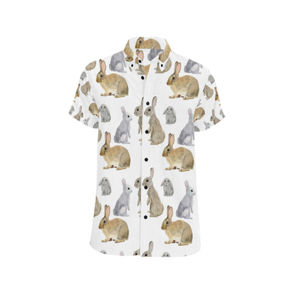 Rabbit Pattern Print Design 02 Men's Short Sleeve Button Up Shirt