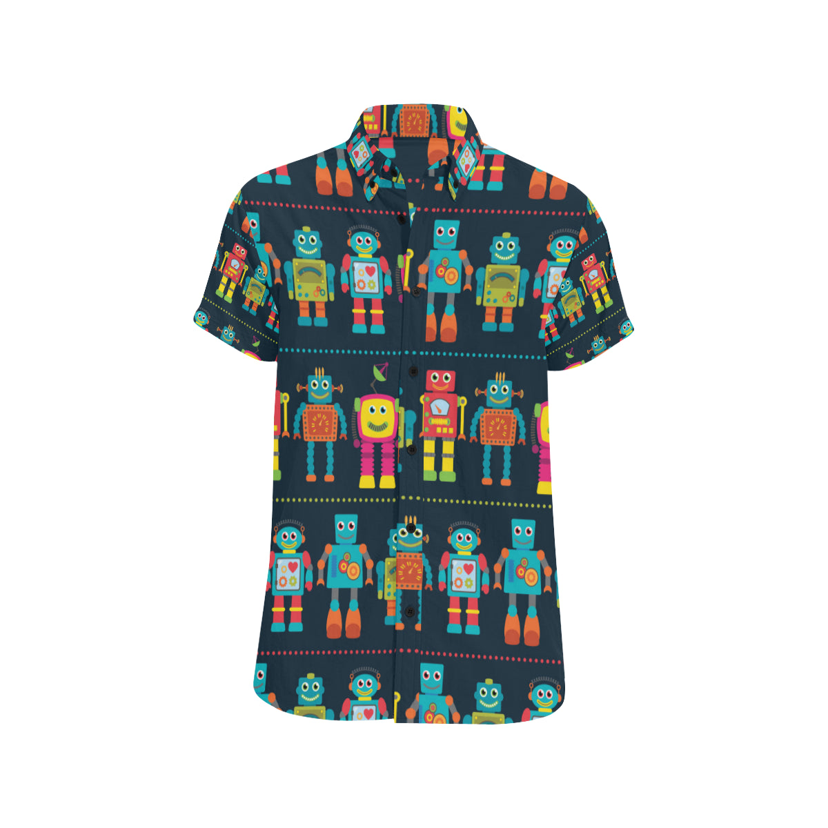Robot Pattern Print Design A01 Men's Short Sleeve Button Up Shirt