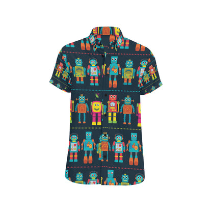 Robot Pattern Print Design A01 Men's Short Sleeve Button Up Shirt