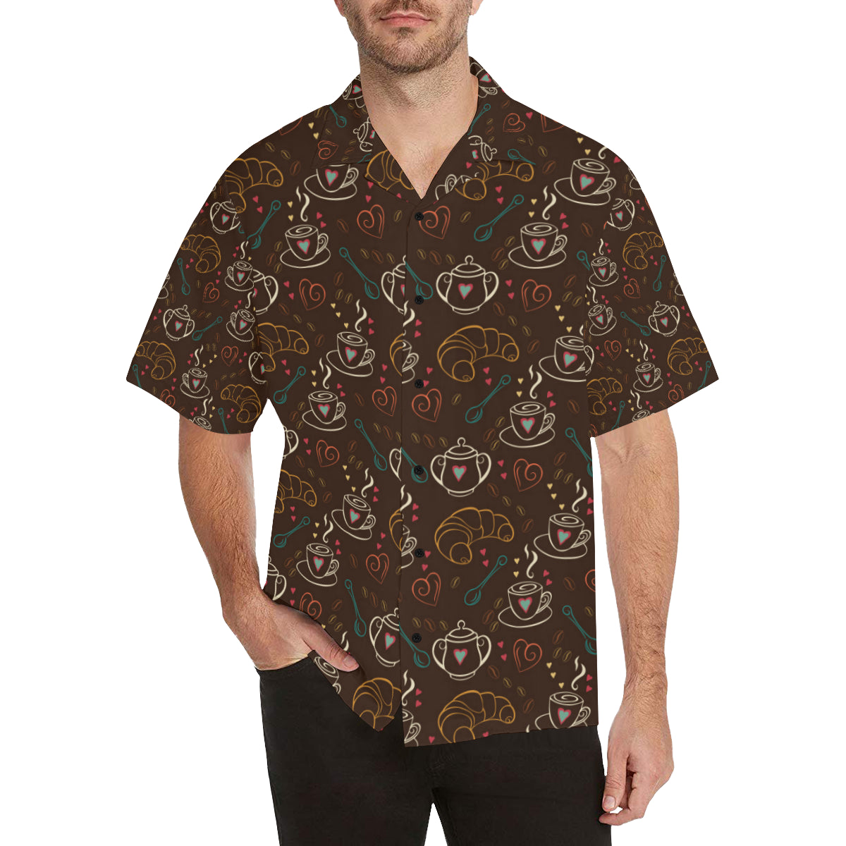 Coffee Pattern Print Design 06 Men's Hawaiian Shirt