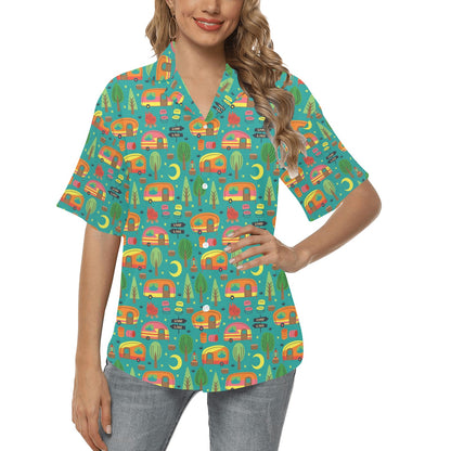 Camping Camper Pattern Print Design 05 Women's Hawaiian Shirt