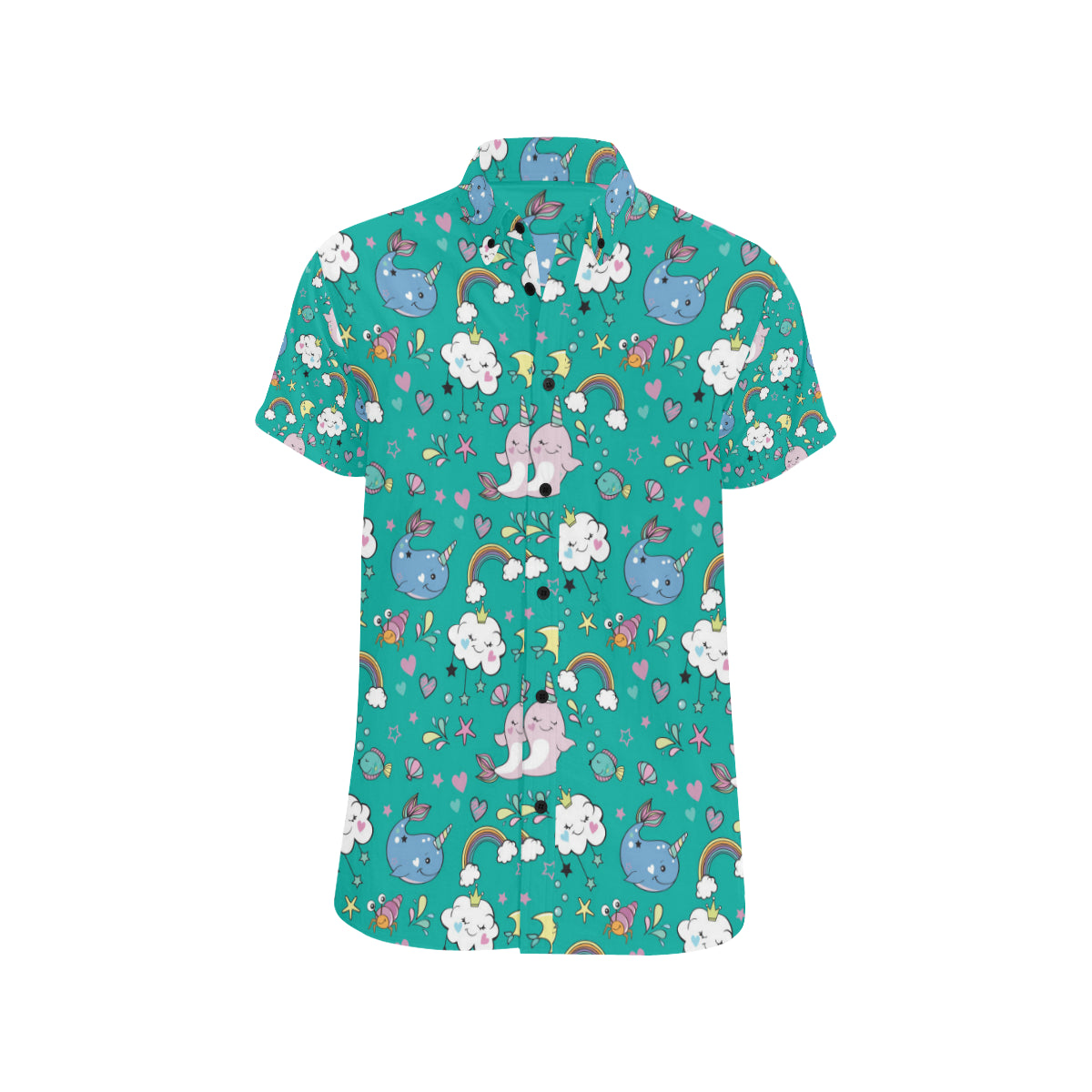 Narwhal Pattern Print Design 04 Men's Short Sleeve Button Up Shirt