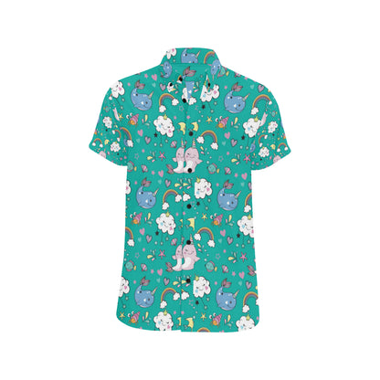 Narwhal Pattern Print Design 04 Men's Short Sleeve Button Up Shirt